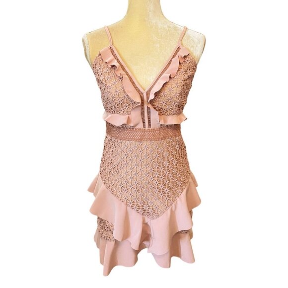 New Bardot Fae Dusty Pink Lace Ruffled Mini Dress Size 6 Whimsygoth Fairy Core - Picture 2 of 9